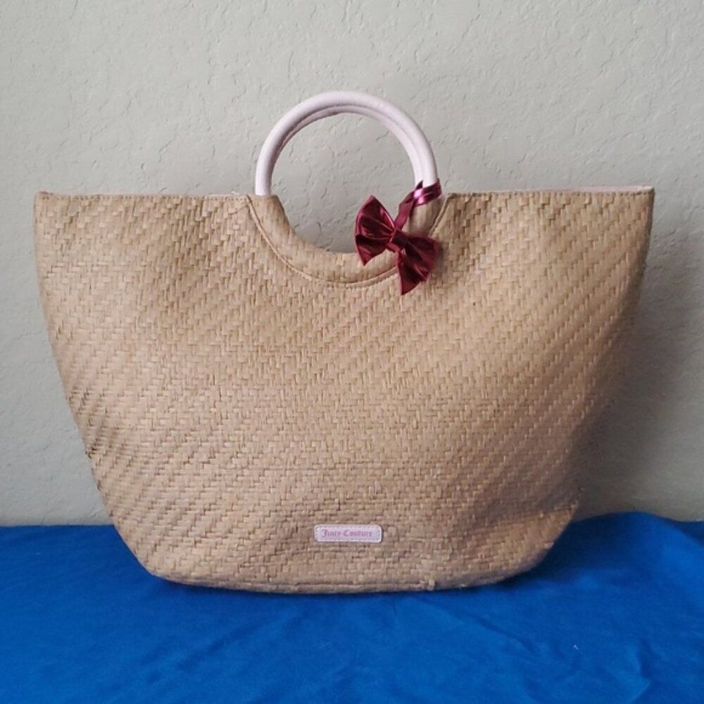Juicy Couture Large Woven Straw Beach Tote Bag Waterproof Lining Ring Handles